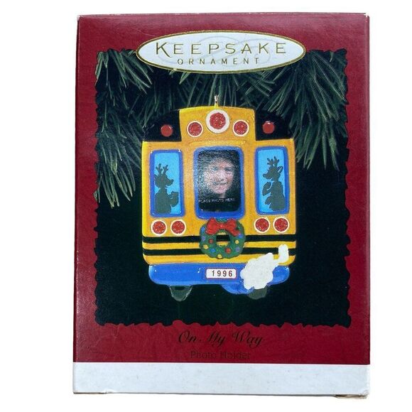 1996 School bus photo holder On My Way Hallmark Keepsake Ornament - Picture 1 of 4
